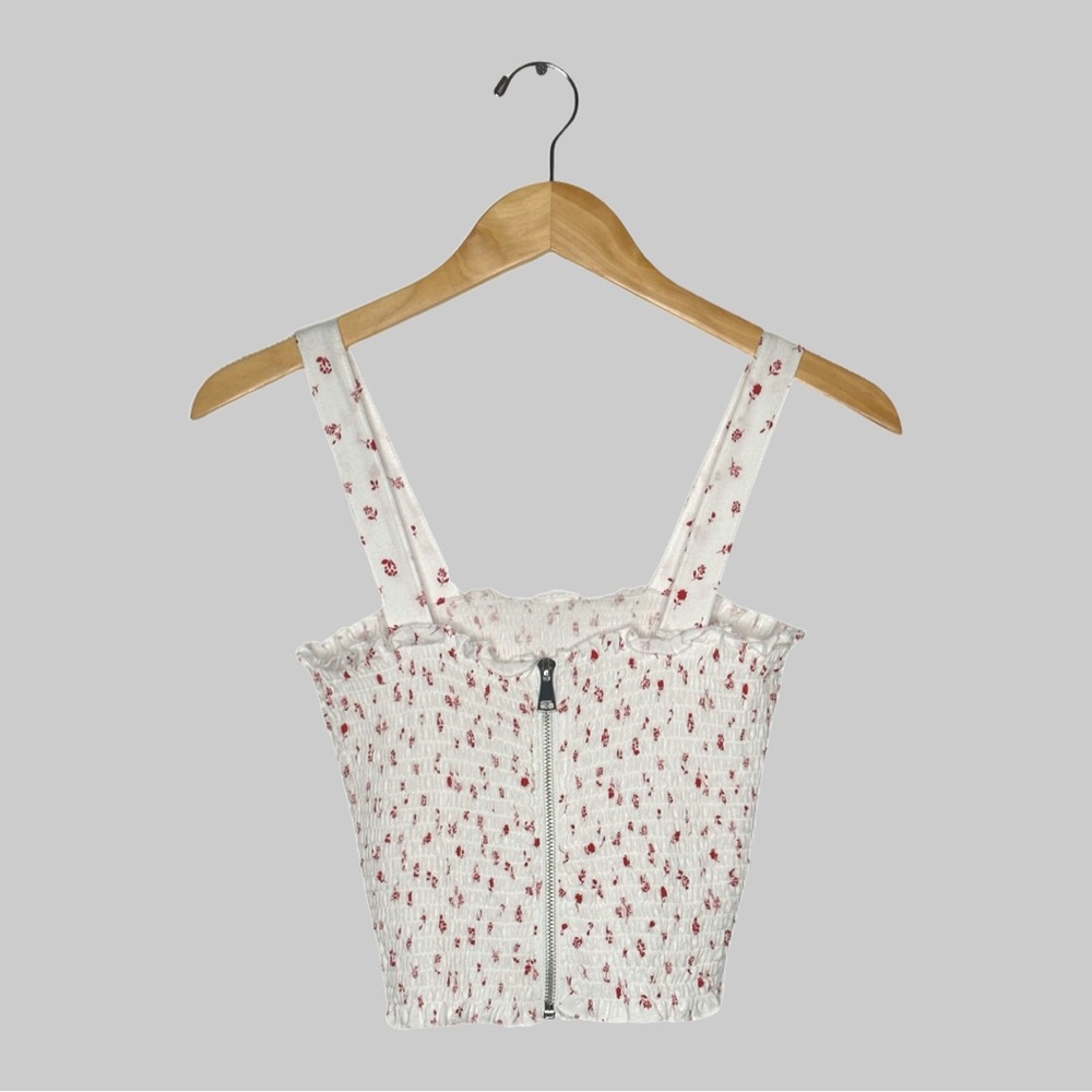 Zipper-Front Ruched Cropped Top